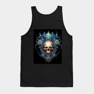 Skull on Blue Fire: Baroque Vintage Ornament Background Tank Top